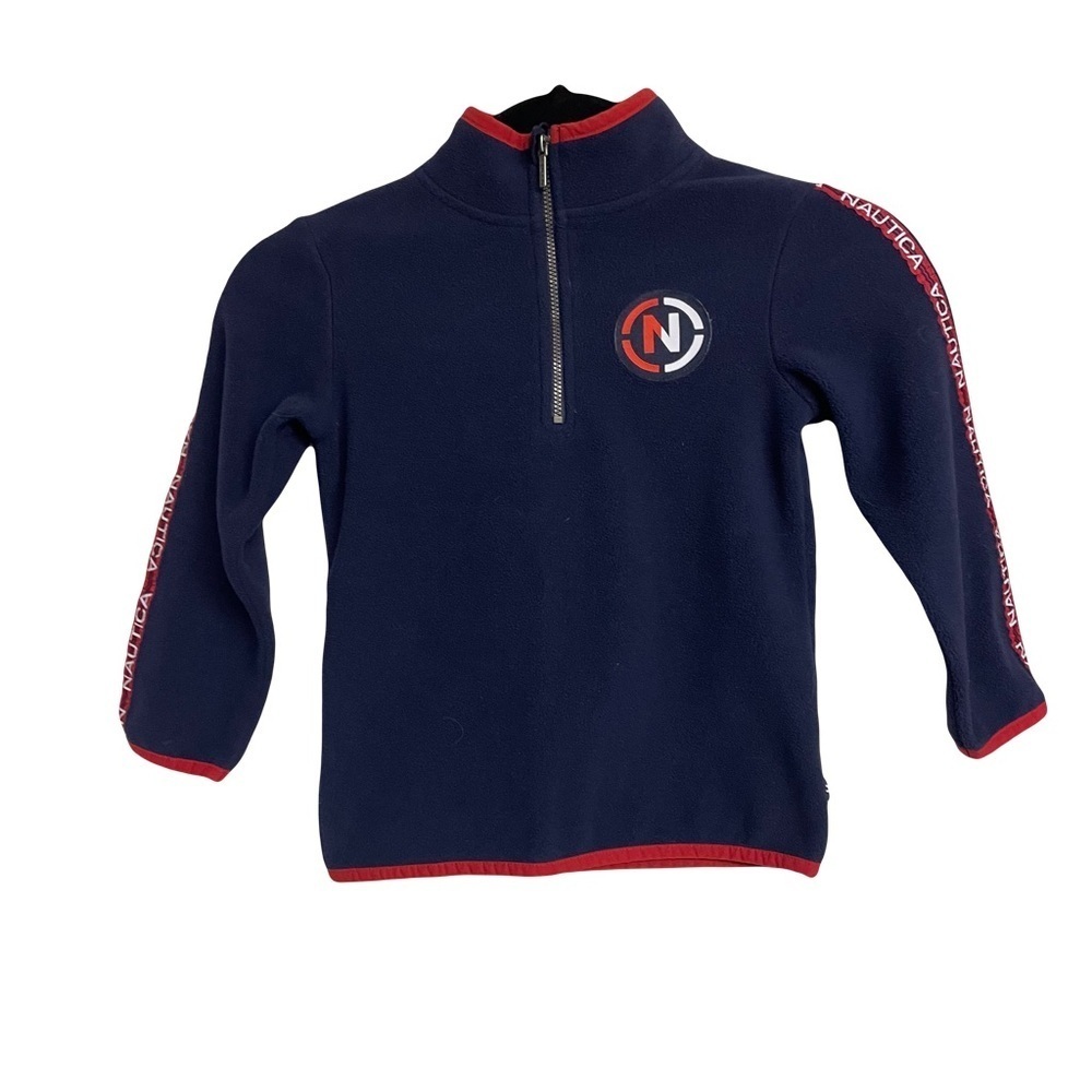 Nautica kids unisex 1/4 zip navy fleece trimmed with red size 4T 100% polyester